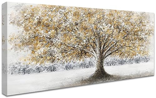 Arbre de la vie Cadre en bois Grande Impression sur Toile Arbre d'automne Peinture Affiche Decoration Murale Abstrait Image sur Toile Tableau Decoration Murale Salon Chambre 50x120cm/20x48Inch
