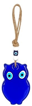 Turkish Blue Evil Eye 30cmx10cm Nazar Boncuk Deko Auge Anhänger Crystal Türkisches Boncugu Wandteller Griechische Wanddeko Nice Dreame Zimmer Dekoration Aufhängen Hand of Fatima Talisman Chakra (Eule)
