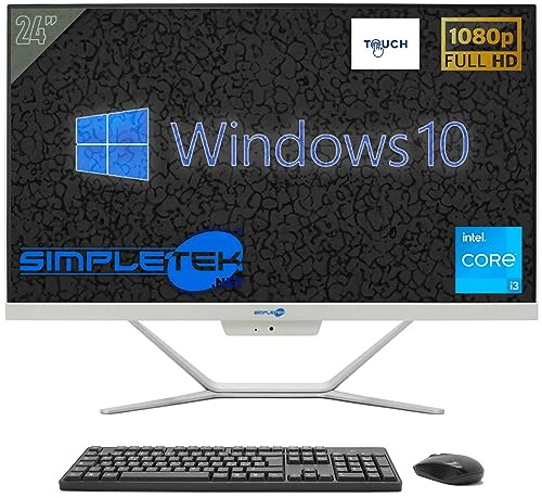 SIMPLETEK - All in One Touch Screen 24 FHD Core i3 16GB RAM SSD 480GB Windows 10 | Integrierte 2K Webcam Touchscreen HDMI, WiFi, BT