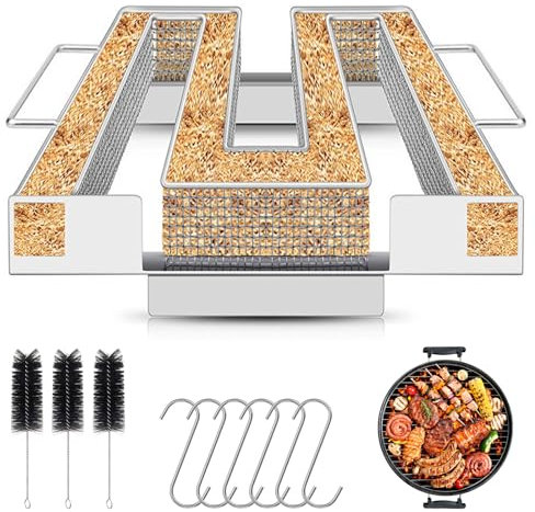 Mture Kaltrauchgenerator Räucherschnecke, Rauchgenerator Kaltraucherzeuger, Rauchgenerator für Räucherofen mit Bürste und Haken, Cold Smoker für Kugelgrill Smoker und Räucherofen