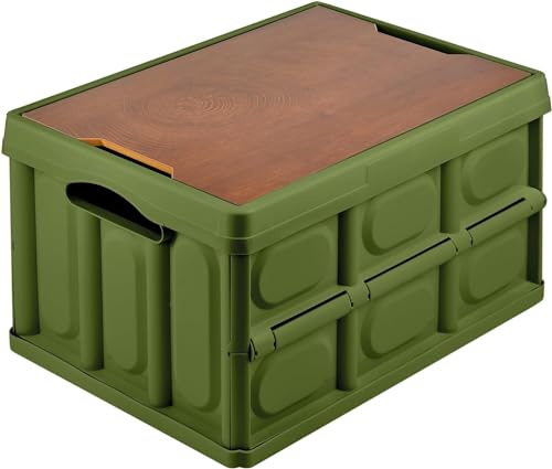BSTMome Foldable Storage Bin with Lid, 30L Collapsible Storage Box with Cutting Board, Lidded Stackable Organizer for Car, Home, Toy, Garage (Green)