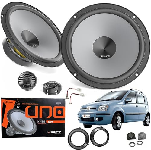 Kit Casse Altoparlanti Compatibile K165 Anteriori per Fiat Panda 169 dal 2003 al 2012-2 woofer +2 tweeter +1Cp Anelli+1Cp Cavi Adattatori +1Cp Griglie Tweeter
