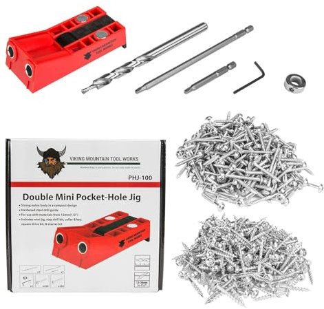 Viking Mountain Tool Works Pocket Hole Jig Kit mit Builders 500 Pack Taschenlochschrauben für 3/4 Hart- und Weichholz Bauen Sie Tische, Regale, Schränke, Möbel und mehr!