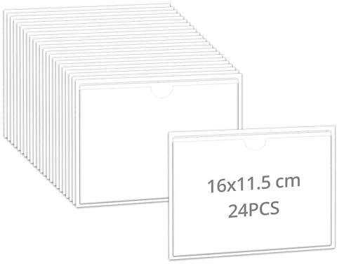 QWORK® 24er Set Klarsichthüllen Selbstklebende DIN A6, Transparent prospekthüllen Etikettenhalter mit Oberer Öffnung, Wasserfest und Robust