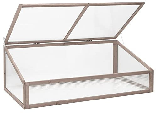 Gecheer Invernadero de Marco frío de Madera,Mini Invernadero,Maceta de Invernadero,Pequeño Invernadero de Madera para jardín,Madera de Abeto Gris 110x58,5x39 cm