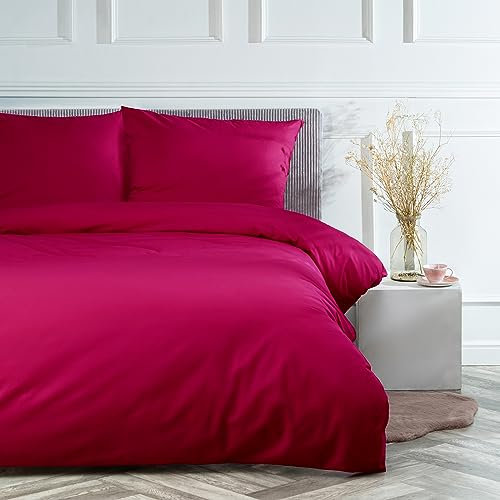 VEL VET HOME VelvetHome Deluxe Bettwäsche 155x220 Baumwolle Bettbezug 155x220 cm mit Kissenbezug 80x80 cm Hohe Qualität Bettwäsche-Set mit Reißverschluss 100% Baumwolle Made in EU Himbeere 155 x 220