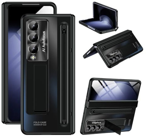 Miimall Coque pour Samsung Galaxy Z Fold 4, Coque Antichoc avec Protection de L'écran Trempé et Protection de la Charnière avec Support Caché et Stylet pour Samsung Galaxy Z Fold 4 (Noir)