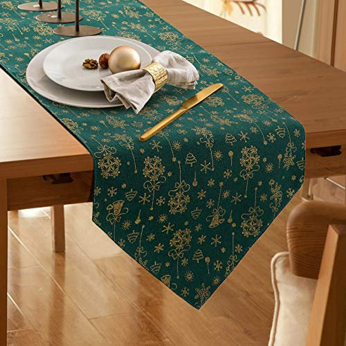 Dremisland Weihnachten Tischläufer Grün Baum Schneeflocke Heißprägen Design Weihnachts Tischdeko Tischdecke Table Runner Tischwäsche für Zuhause Esstisch Dekoration Kommode Schals