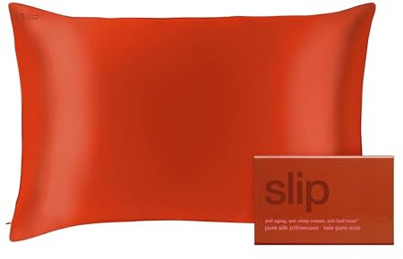 slip Queen Momme Seidenkissenbezug in 51 x 76cm im Petal Design - aus 100% Maulbeer Seide, mit Reißverschluss, atmungsaktiv, ideal für Allergiker, Rot