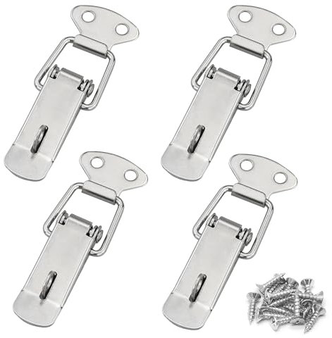 Stainless Steel Tension Clasp with Screws, Drawer Lock, 72mm Lever Clasp, Spring Toggle Latch Hasp, Catch Clamp Clip, Box Closure, Cap Lock for Toolbox Drawer Chest Case Cabinet (4, 72 mm)
