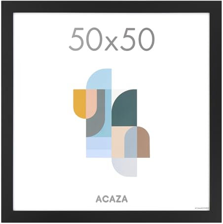 ACAZA Bilderrahmen 50x50 cm Schwarz, MDF Holz mit bruchsicherem Acrylglas, für Photos, Poster und Puzzles, Wandmontage, Quadratisch