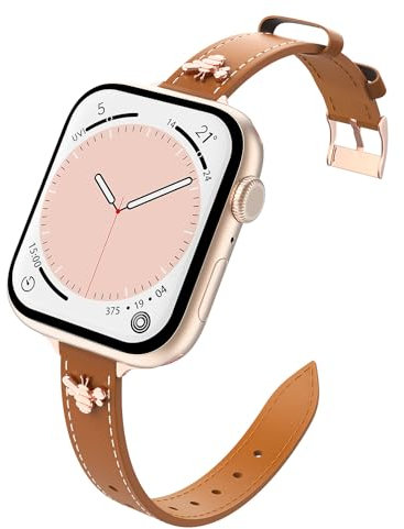 Astorgos Cinturino Sottile in Pelle Compatibile con Apple Watch Series 9 8 7 6 5 4 3 2 1 SE SE2 38/40/41mm, Cinturino di Ricambio in Vera Pelle per Donne, Marrone/Oro rosa