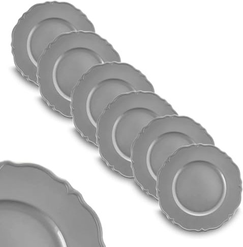 ARCA, Set di 6 Sottopiatti Rotondi Barocco in Polipropilene, per 6 Persone, Ideali per la Tavola di Natale, Resistenti e Duraturi, Idea Regalo Natale, Colore Argento, 33 cm