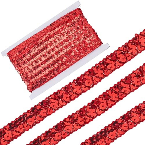 CABODYALS 15mm Rote Perlenbesatz Metallic Band Paillettenspitze Glitzernd Flach Glitzernd Paillettenband Mit Rand Zum Nähen Basteln Geschenkverpackung Weihnachts Und Hochz