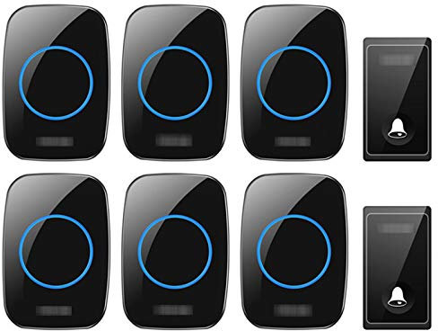 MOKLYF Self-Generating Wireless Doorbell, Waterproof Cordless Door Chime Kit 6 Receivers 2 Push Button 58 Ringtones 4 Levels Volume, 650Ft Range,Black (Black