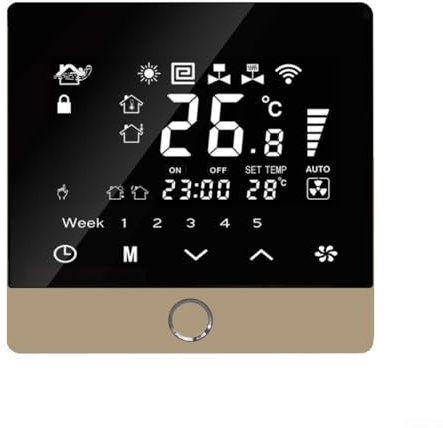 RANRAO Termostato inteligente WiFi con pantalla táctil programable, termostato central de aire acondicionado para Tuya y control de voz (dorado)
