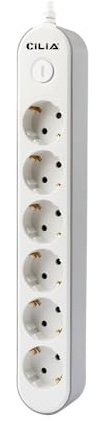CILIA Multiprise Électrique 6 Prises avec Interrupteur, Sécurité Enfant & Design Compact, Rallonge 1,5m avec Canal de Câble, 3680W Max - Blanc pour Salon/Bureau​