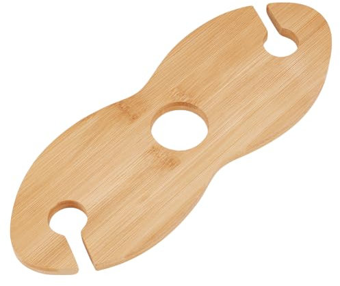 BENECREAT Wood Wine Glass Holder, 275x99x10mm Handmade Wine Storage and Display Rack Counter Stand for Wine Two Glasses and Bottle