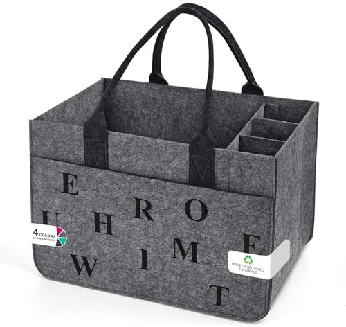 Eurhomewit Filz Einkaufskörbe Filztasche Einkaufstasche mit Fächern, Filztasche Groß 30L Faltbar Robust Flaschentasche Kaminholztasche Kleiderkorb Spielzeugtasche (Mittelgrau + Dunkelgrau/1 Stück)