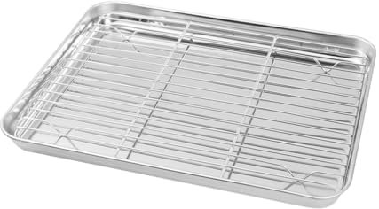 COLLBATH Backblech Edelstahl Gitterrost Zum Backen Für Ofen Großes Fassungsvermögen Leicht Zu Tragen Benutzerfreundlich Robust Und Langlebig Vielseitige Anwendungsmöglichkeiten Grillpfanne