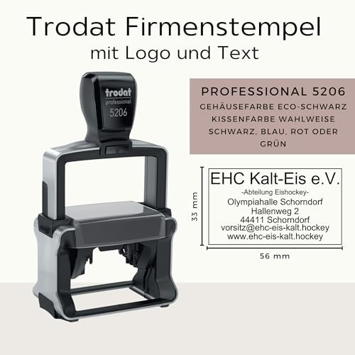 Trodat Firmenstempel mit Logo und Text – Professional 5206 – Personalisierter Stempel zum Bestellen mit bis zu 7 Zeilen, Abdruck 56x33 mm