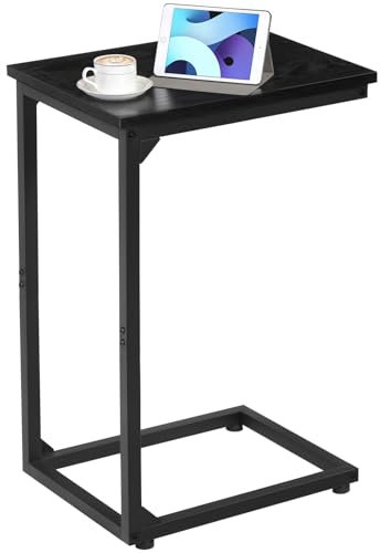AMHANCIBLE C-Shaped Side Table, Bedside Table, End Table for Small Spaces, Sofa Side Table, Coffee Table with Metal Frame for Living Room, Bedroom, Black UHET02CBK-1