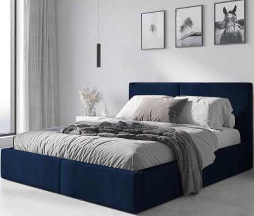 Interbeds Polsterbett Bett Doppelbett mit Stauraum mit Lattenrost Bettkasten Boxspringbett hydrophob gepolsterter Bettrahmen (dunkelblau, 140x200)