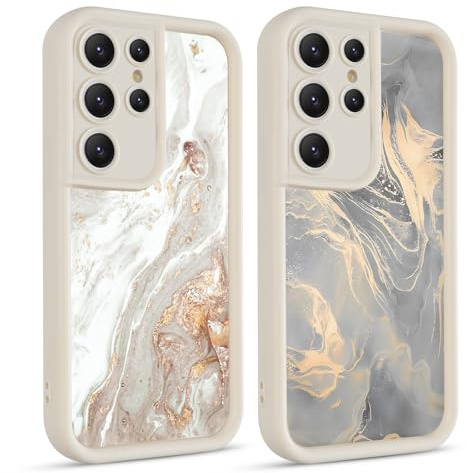 Coiwxmoi 2 Stück Handyhülle für Samsung Galaxy S21 Ultra (5G) Hülle, Aesthetic Marmor Muster Design Mädchen Frauen Schutzhülle, Silikon Cover Erhöhte Displayränder Y2K Case 6,8, Schwarz