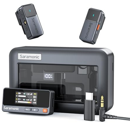 Saramonic Air Wirelss Lavalier Mikrofon Handy (2 Sender, 1 USB-C Empfänger, Ladeschale), 48H Akku, Mini ansteckmikrofon für iPhone - Android YouTube, TikTok, Vlog, Livestream, Interview