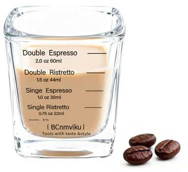 BCnmviku 60ml Square Espresso Shot Glass,Measuring Cup for Coffee(1Pack) | for milk,latte,syrups,home baristas,coffee aficionados,spirit measure single and double & ristretto daily brewing