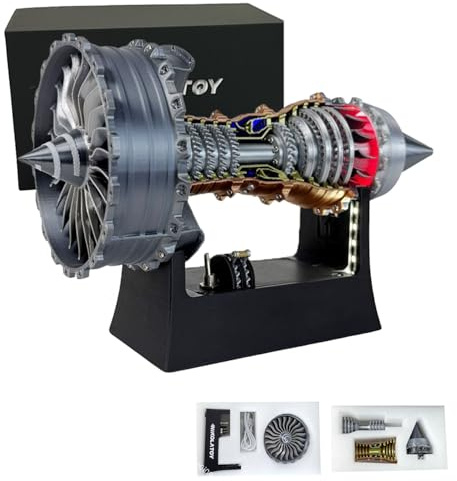 TR900 Turbofan-Motor-Modellbausatz mit cooler LED-Leuchte und funktional, 25 cm einstellbare Geschwindigkeit, Flugzeug-Turbojet-Motor-Modell, DIY-Montage, mechanische Wissenschaft, Bildung, Spielzeug