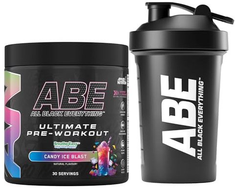 Applied Nutrition Bundle ABE Pre Workout 375g + ABE Black Shaker 400ml | All Black Everything Pre Workout Powder, Energy Drink, Physical Performance, Creatine, Beta Alanine, Caffeine (Candy Ice Blast)