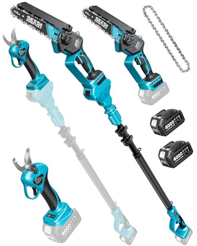 SEESII Elagueuse sur Perche Electrique, 4-en-1 Mini Tronconneuse