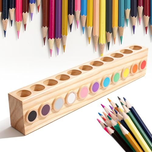 Stiftköcher aus Holz, Stiftehalter mit 11 Fächern, Schreibtisch Organizer Kinder, Buntstifthalter aus Massivholz, Stiftebecherhalter, Markerhalter für Bleistifte, Pinsel, Büro, Zuhause, Schulbedarf