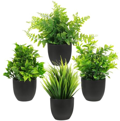 OATIPHO Set of 4 Artificial Bonsai Potted Plants Faux Potted Plant Desktop Decor Mini Artificial Plant for Home Office Shelf Windowsill Entryway Bedroom Dining Room 6.69 X 2.56 X 2.56 in