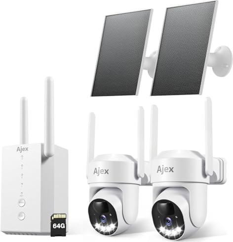 Ajex 4MP Security Cameras Wireless Outdoor, 2 Cam-Kit, Expandable to 4CH, No Monthly Fee, Solar-Powered, Home Security Cameras System with 4MP Color Night Vision, Easy Setup, 2.4G&5G WiFi