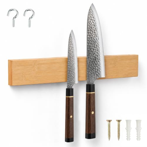 VINATO Porte Couteaux Aimanté en Bambou 40cm, Sans Perçage | Barre Aimanté Couteaux Mural, Support Magnétique pour Rangement Ustensiles et Outils de Cuisine
