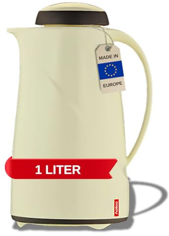 Helios Wave Thermoskanne Vanille 1L - 6h Heiß - Hält Getränke heiß & kalt Spülmaschinenfest – Leichter, robuster Kunststoffmantel – Ideal für Kaffee & Tee
