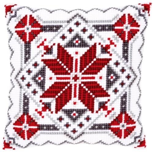 VERVACO Kreuzstich Stickpackungen Kissen Stickerei Set Anfänger Vorgedruckt Eiskristall II DIY Set Kreativ Set Für Erwachsene Dekoratives Kissen ca. 40 x 40 cm Bastelset Handwerker Haus Dekoration