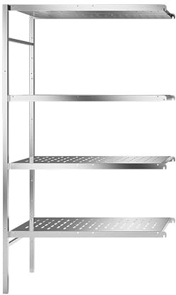 kaiserkraft | Edelstahl-Steckregal | 4 gelochte Fachböden | Fachbodenbreite x Tiefe 940 x 540 mm | Anbauregal