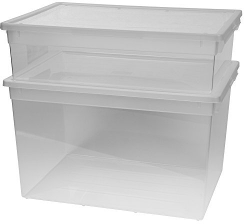 Kreher 2 Stück Aufbewahrungsboxen in XL (22 Liter) und XXL (50 Liter) Ausführung. Mit Deckel, in Transparent.