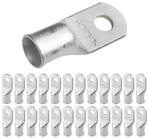 SELTERM 2/0 AWG (70 mm²) - 5/16 (M8) ⌀ Hole UL Marine Grade Wire Lugs, Battery Cable Ends, Tinned Copper Eyelets, Tubular Ring Terminal Connectors [B78] - 25 Pack