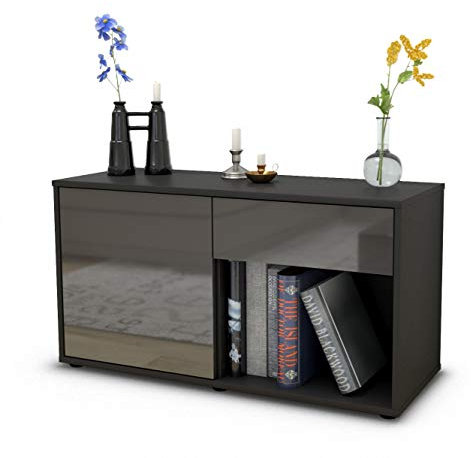 Stil.Zeit TV Schrank Lowboard Alberina, Korpus anthrazit matt, Front Hochglanz Design Grau Graphit (92x49x35cm), Push to Open Technik & Leichtlaufschienen
