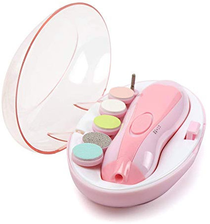 TEEROVA Baby Nail Trimmer File with Light, Safe Electric Baby Nail Clippers kit for Newborn Infant Toddler Kids Toes and Fingernails (Pink)