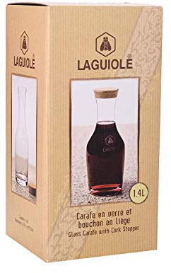LAGUIOLE - Wunderschöne Karaffe aus hochwertigem Glas mit Korkverschluss - Wasser, Wein, Limonade - Praktisch für den täglichen Gebrauch oder zum Empfangen - Fassungsvermögen 1,4 L
