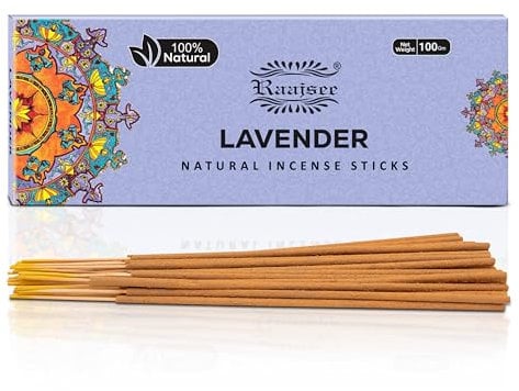 raajsee Lavendel -Räucherstäbchen,100 g Packung,100% natürlich,handgerollt, frei von Chemikalien, perfekt für Kirche, Aromatherapie, Entspannung, Meditation, Positivität und sinnliche Therapie
