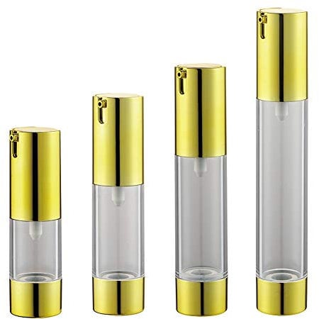 Tvoip 4Pcs/Lot 10ml/15ml/20ml/30ml, Airless Vacuum Pump Home Travel Lotion Bottles Refillable Cosmetics Packing dispenser (Gold)