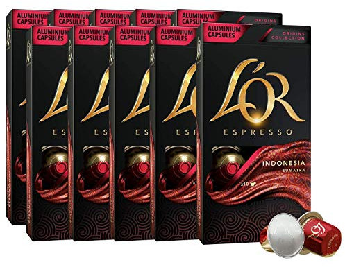 L’OR Espresso Café Indonesia Intensité 9 – Capsules de café en Aluminium Compatibles avec Nespresso® * - 10 paquets de 10 capsules (100 boissons)