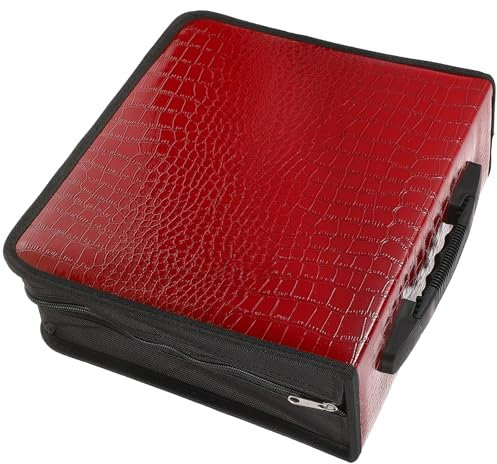 CD DVD Media Storage Case Large 400-Capacity PU Leather Bag Wallet Holder Pouch for Car Home Office Travel Red