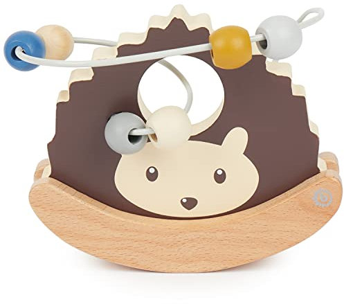 Bieco Motorikschleife Igel mit Wippe | Motorikspielzeug ab 1 Jahr | Niedliches Labyrinth Spiel in REH Design | Motorikspielzeug Baby in sanften Farben | Holzspielzeug Baby | Lernspielzeug aus Holz